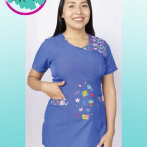 Delantal Princesa Aplicación Orquídea. Azul Rey