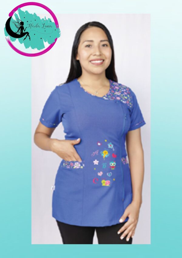 Delantal Princesa Aplicación Orquídea. Azul Rey
