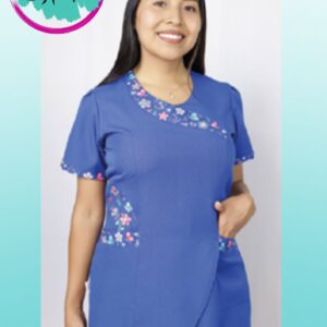 Delantal Campanita Aplicación Flores. Azul Rey